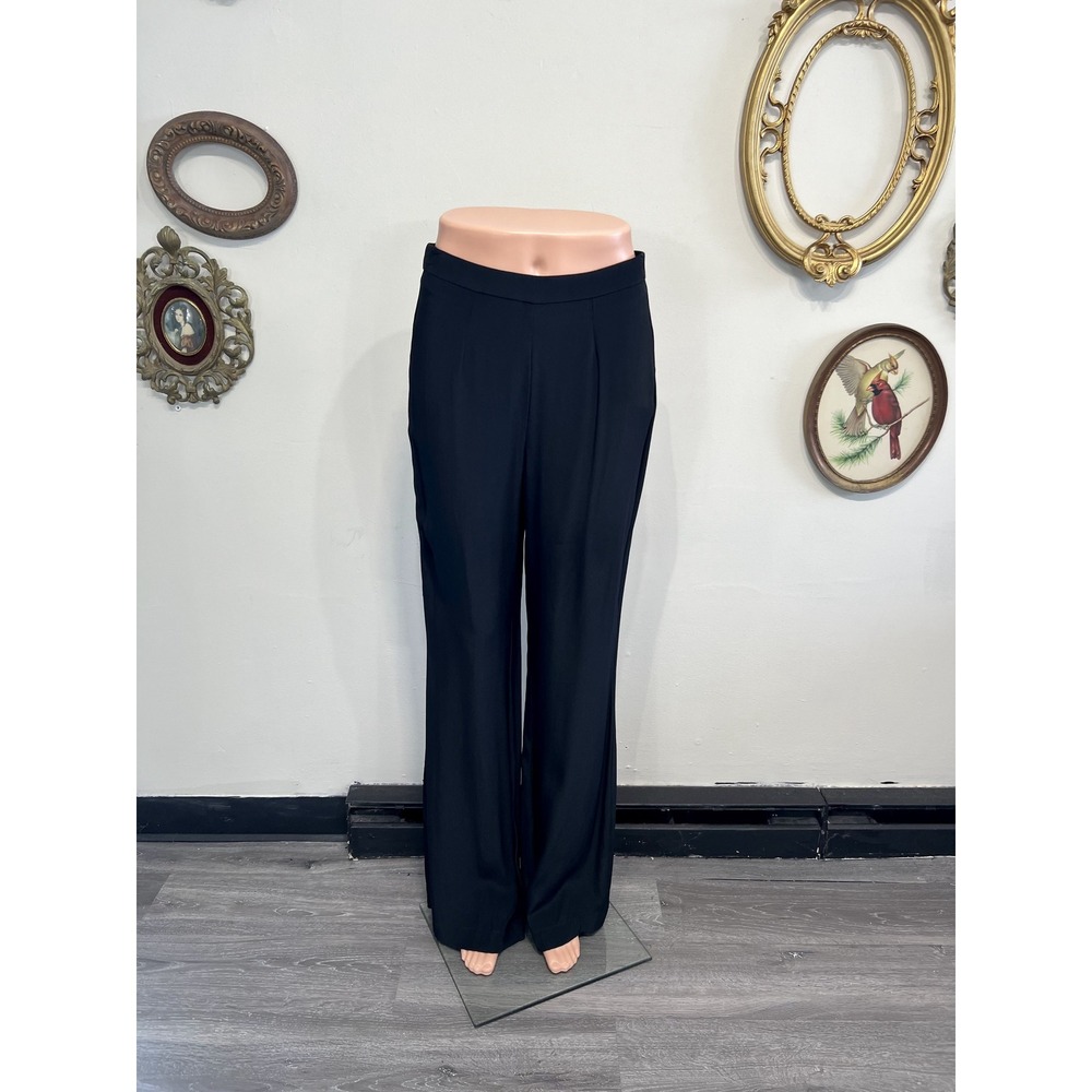 Reformation Black Viscose Pleated Wide Leg Trousers Pants Size S